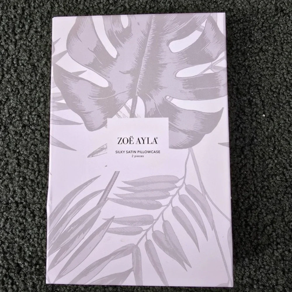 ZOE AYLA Silky Satin Pillowcase 2 Piece Set Tropical Leaf Print‎ Gray White